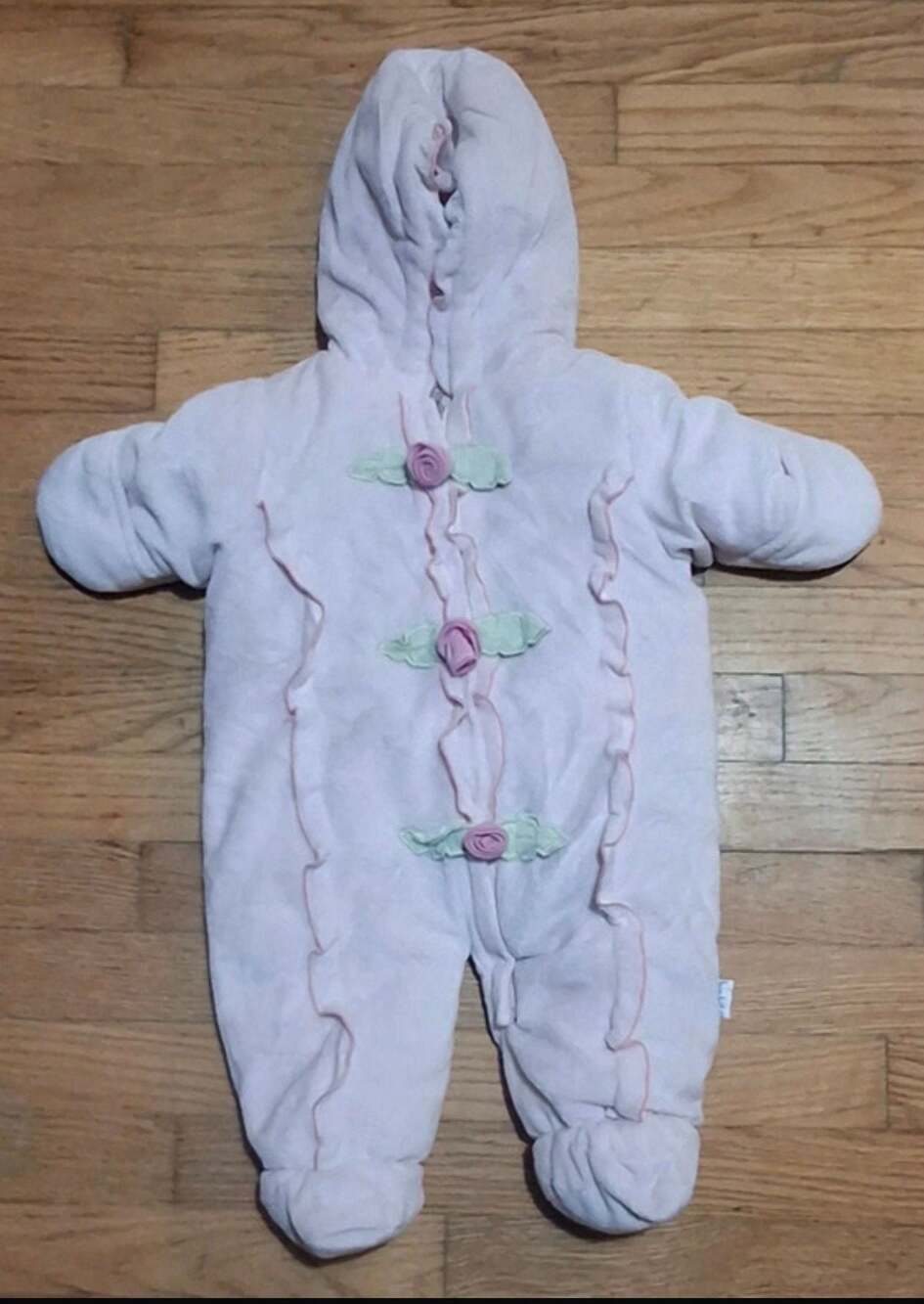 Bon Bébé Pink Baby Snowsuit 3-6M Hooded Ruffle Rose Footed Winter Bunting